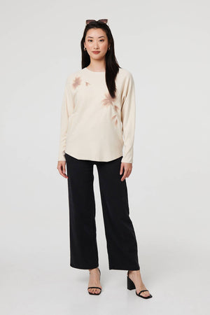Beige | Floral Relaxed Batwing Sleeve Jumper