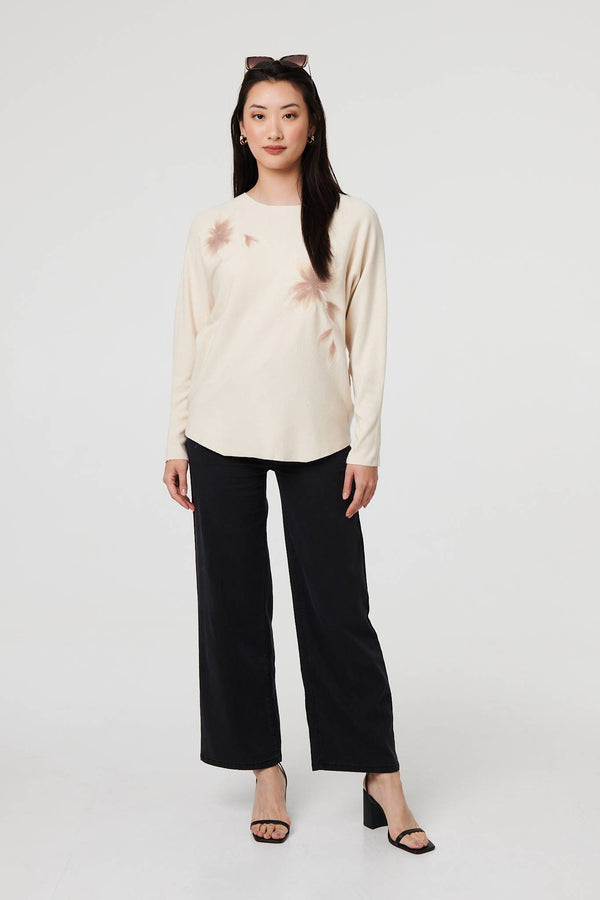 Beige | Floral Relaxed Batwing Sleeve Jumper