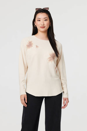 Beige | Floral Relaxed Batwing Sleeve Jumper
