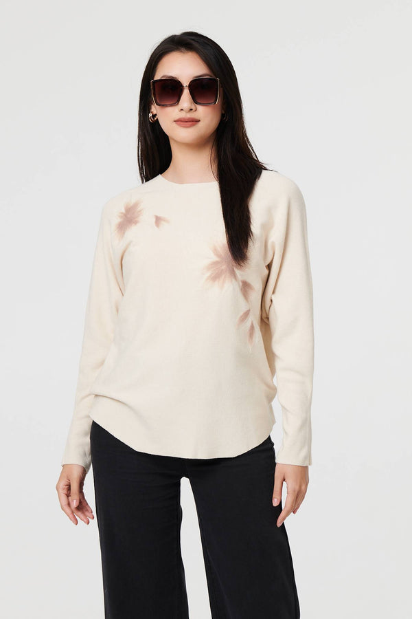 Beige | Floral Relaxed Batwing Sleeve Jumper