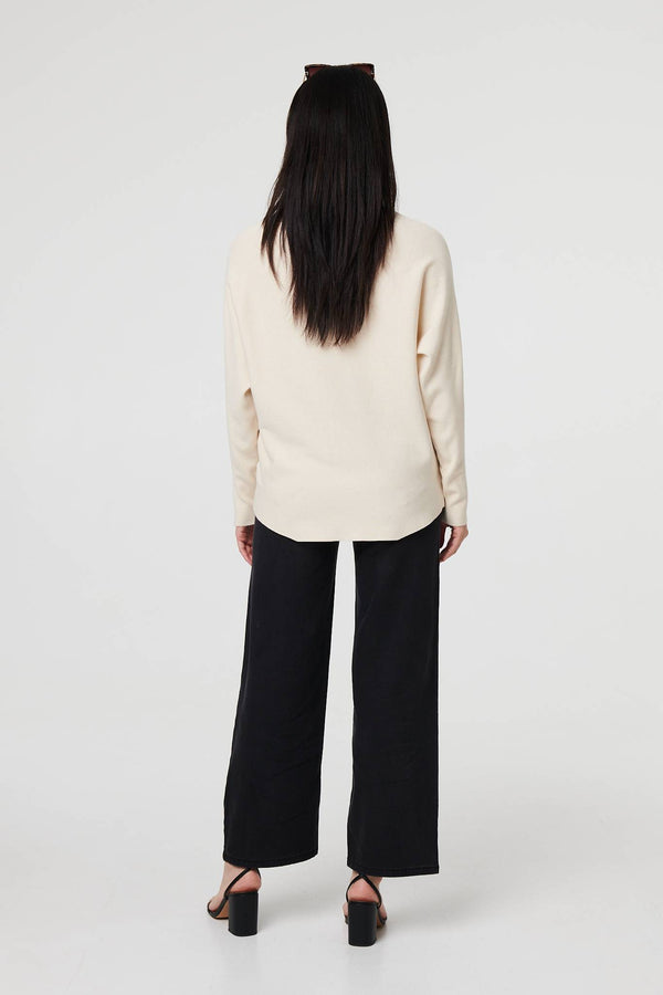 Beige | Floral Relaxed Batwing Sleeve Jumper