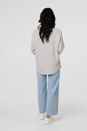 Grey | Floral Relaxed Batwing Sleeve Jumper