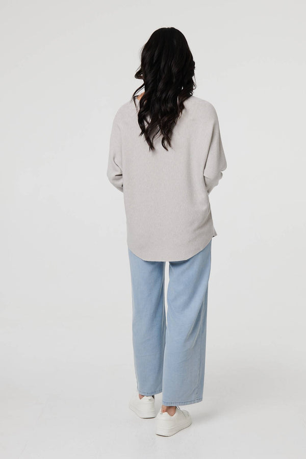 Grey | Floral Relaxed Batwing Sleeve Jumper