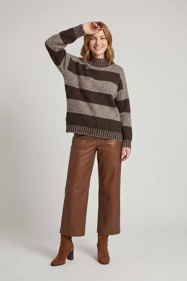 Chocolate | Striped Drop Shoulder High Neck Jumper