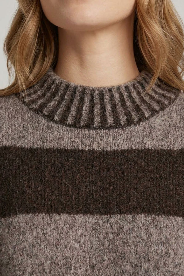 Chocolate | Striped Drop Shoulder High Neck Jumper