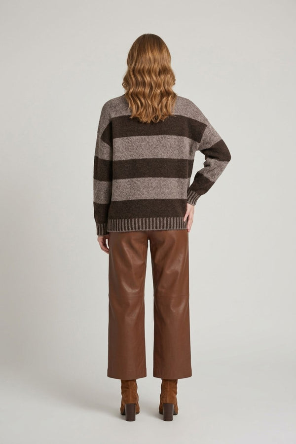 Chocolate | Striped Drop Shoulder High Neck Jumper