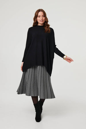 Black | High Neck Batwing Sleeve Relaxed Jumper
