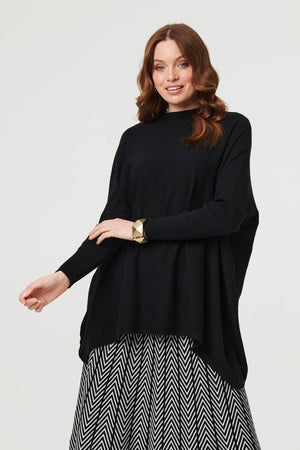 Black | High Neck Batwing Sleeve Relaxed Jumper
