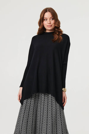 Black | High Neck Batwing Sleeve Relaxed Jumper : Model is 5'9