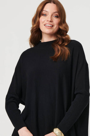 Black | High Neck Batwing Sleeve Relaxed Jumper
