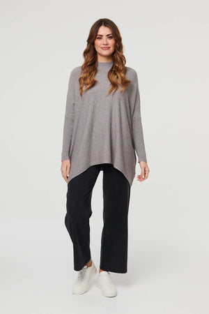 Grey | High Neck Batwing Sleeve Relaxed Jumper

