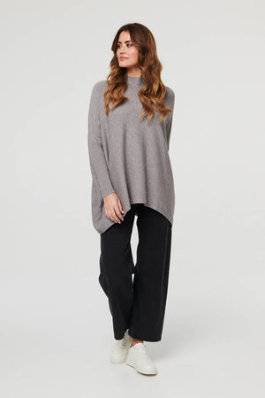 Grey | High Neck Batwing Sleeve Relaxed Jumper
