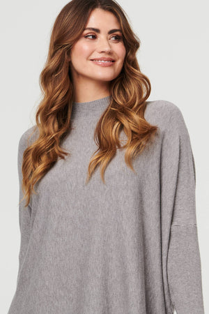 Grey | High Neck Batwing Sleeve Relaxed Jumper
