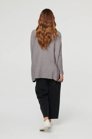 Grey | High Neck Batwing Sleeve Relaxed Jumper
