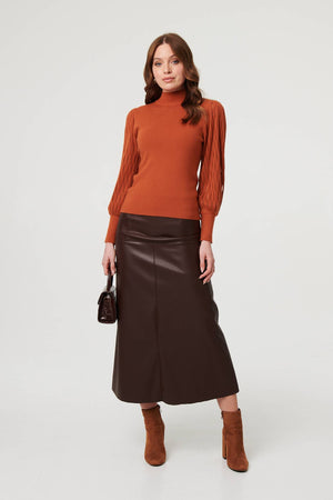 Rust | High Neck Textured Long Sleeve Jumper
