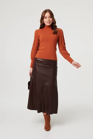Rust | High Neck Textured Long Sleeve Jumper
