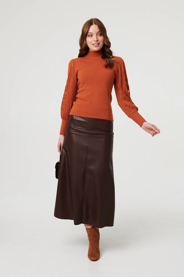 Rust | High Neck Textured Long Sleeve Jumper

