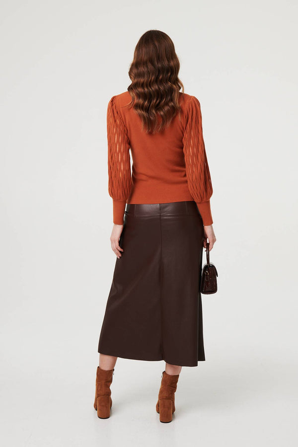 Rust | High Neck Textured Long Sleeve Jumper
