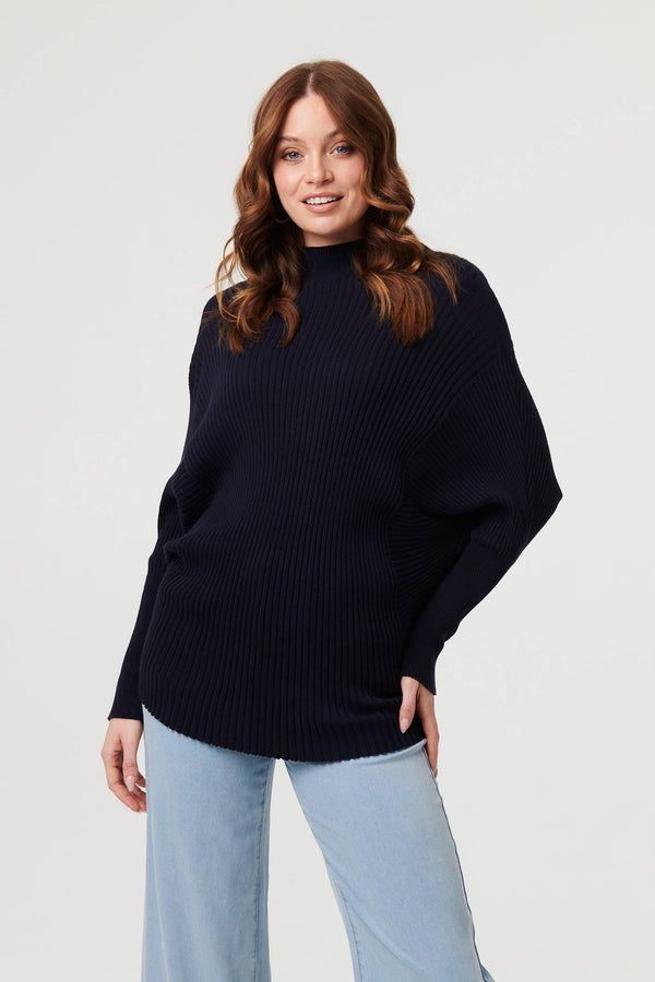 Navy | Striped Texture Batwing Sleeve Jumper

