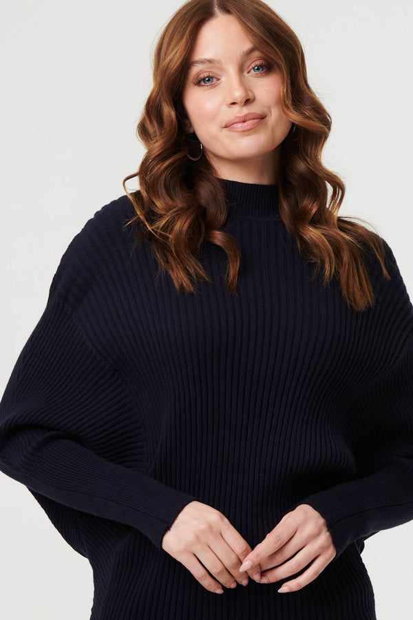 Navy | Striped Texture Batwing Sleeve Jumper
