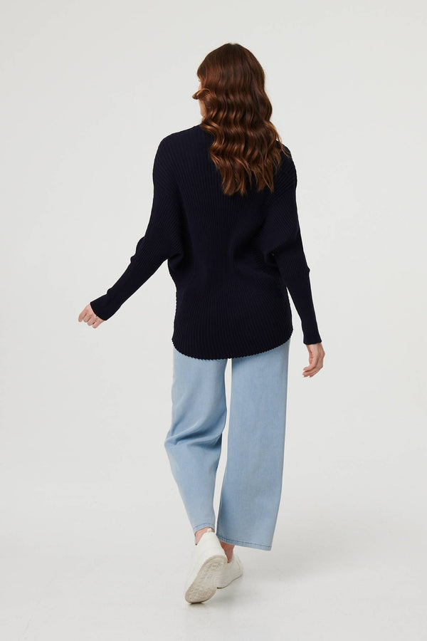 Navy | Striped Texture Batwing Sleeve Jumper

