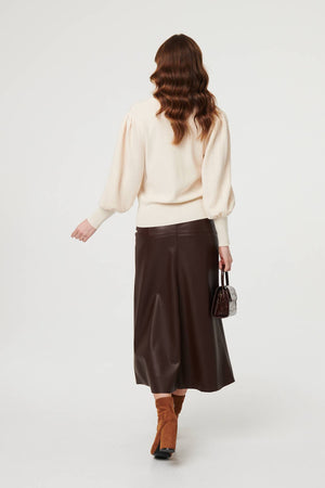 Beige | Chevron Texture Balloon Sleeve Jumper
