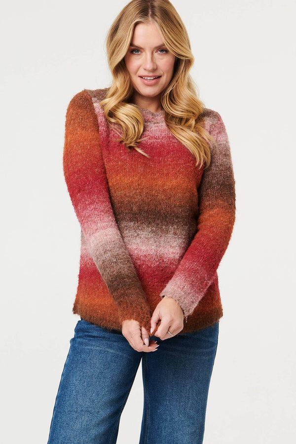 Red | Striped Textured Slim Fit Jumper
