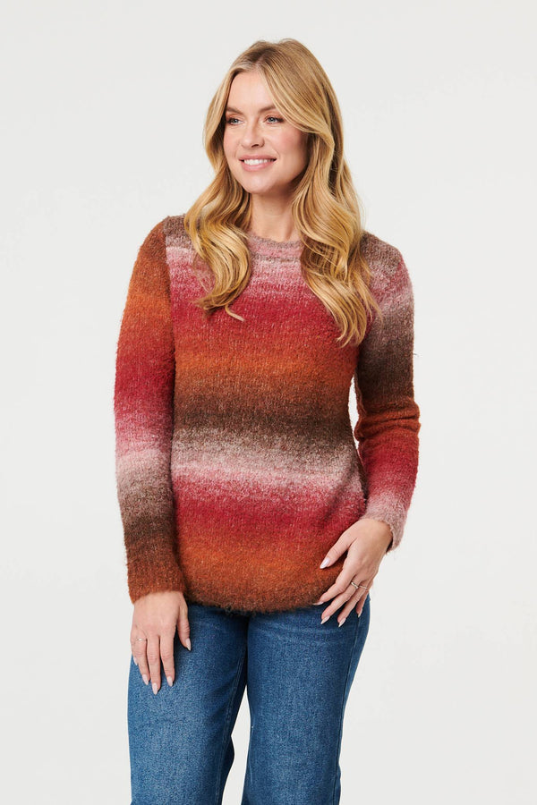 Red | Striped Textured Slim Fit Jumper
