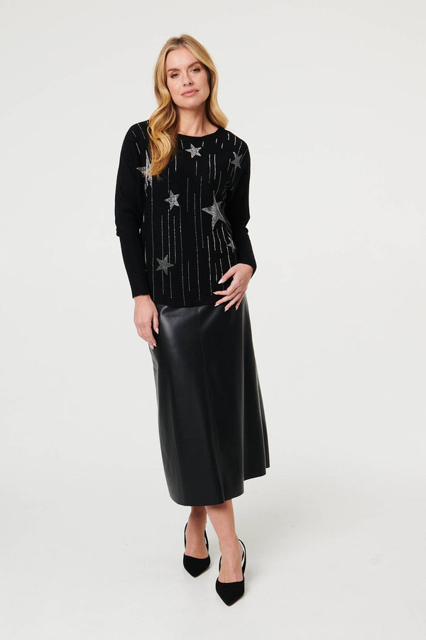 Black | Sparkly Star Front Batwing Sleeve Jumper
