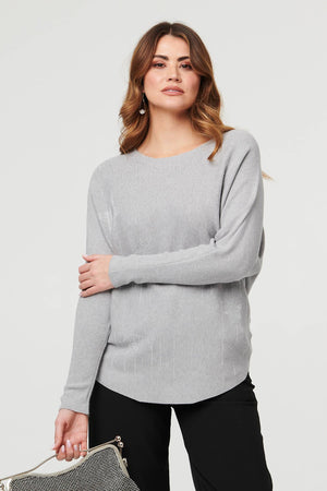Grey | Sparkly Star Front Batwing Sleeve Jumper
