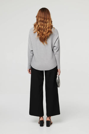 Grey | Sparkly Star Front Batwing Sleeve Jumper
