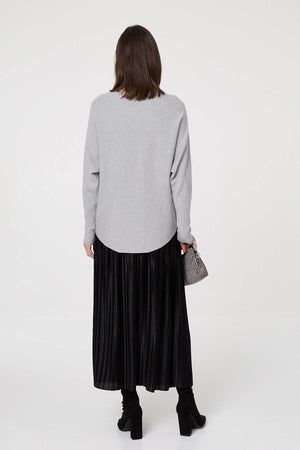 Grey | Sparkly Heart Print Long Sleeve Jumper
