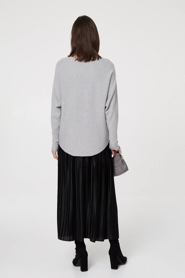 Grey | Sparkly Heart Print Long Sleeve Jumper
