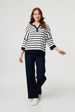 Navy | Striped Oversized Drop Shoulder Top
