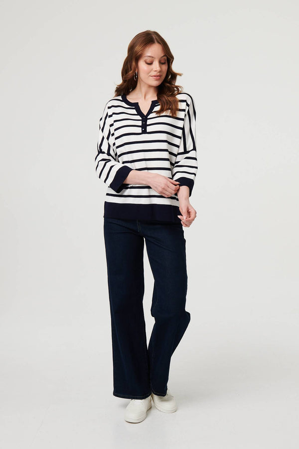 Navy | Striped Oversized Drop Shoulder Top

