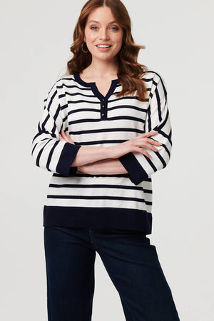 Navy | Striped Oversized Drop Shoulder Top
