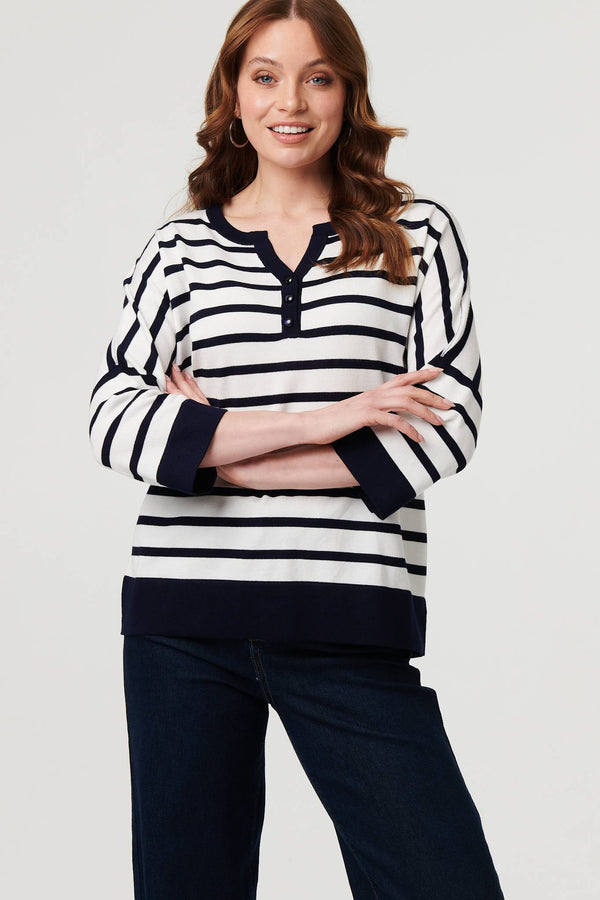Navy | Striped Oversized Drop Shoulder Top
