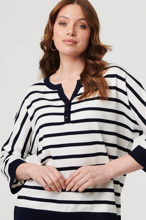 Navy | Striped Oversized Drop Shoulder Top
