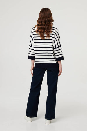 Navy | Striped Oversized Drop Shoulder Top
