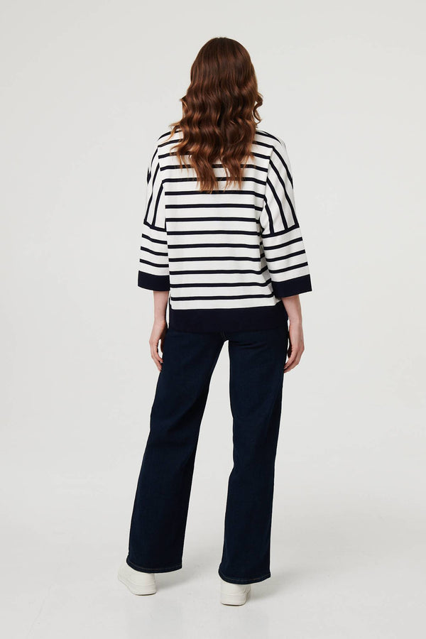 Navy | Striped Oversized Drop Shoulder Top
