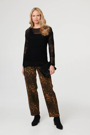 Black | Semi Sheer Mesh Layered Long Sleeve Top
