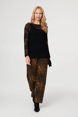 Black | Semi Sheer Mesh Layered Long Sleeve Top
