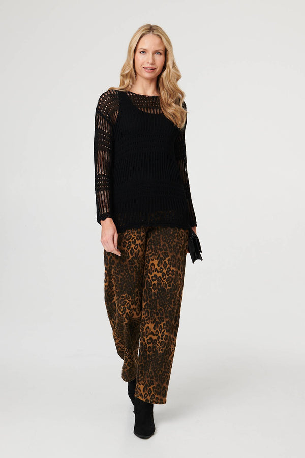 Black | Semi Sheer Mesh Layered Long Sleeve Top
