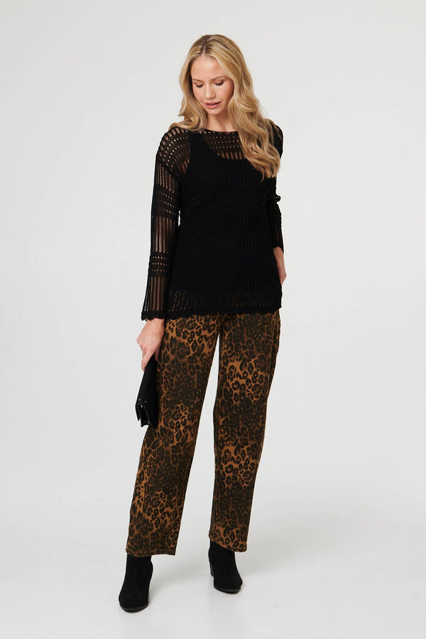 Black | Semi Sheer Mesh Layered Long Sleeve Top
