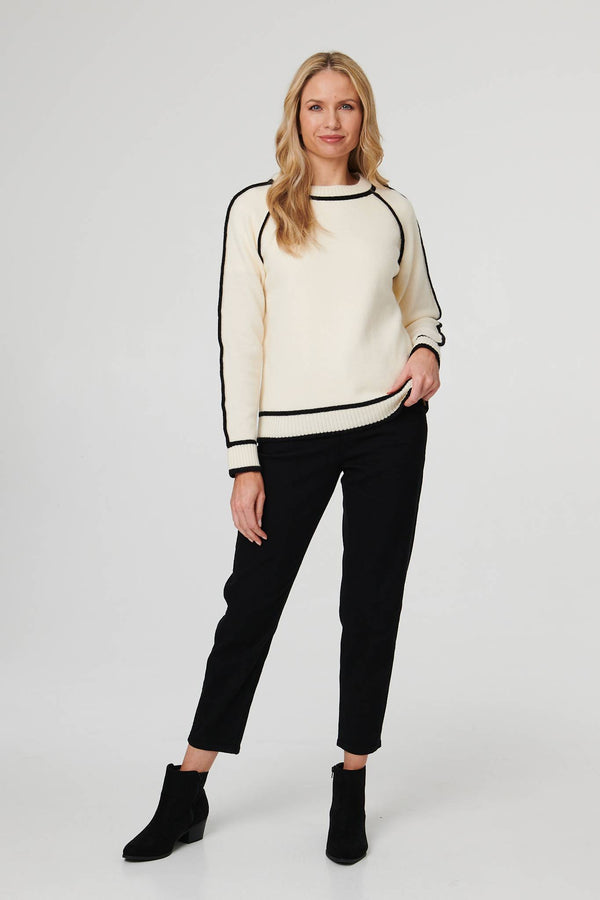 Cream | Contrast Trim Long Sleeve Jumper
