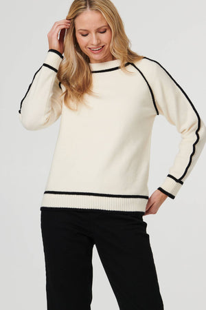 Cream | Contrast Trim Long Sleeve Jumper
