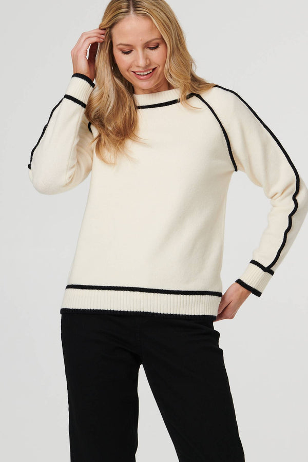 Cream | Contrast Trim Long Sleeve Jumper
