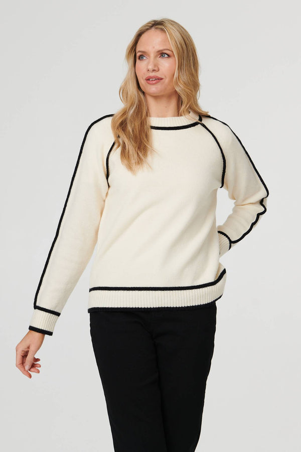 Cream | Contrast Trim Long Sleeve Jumper

