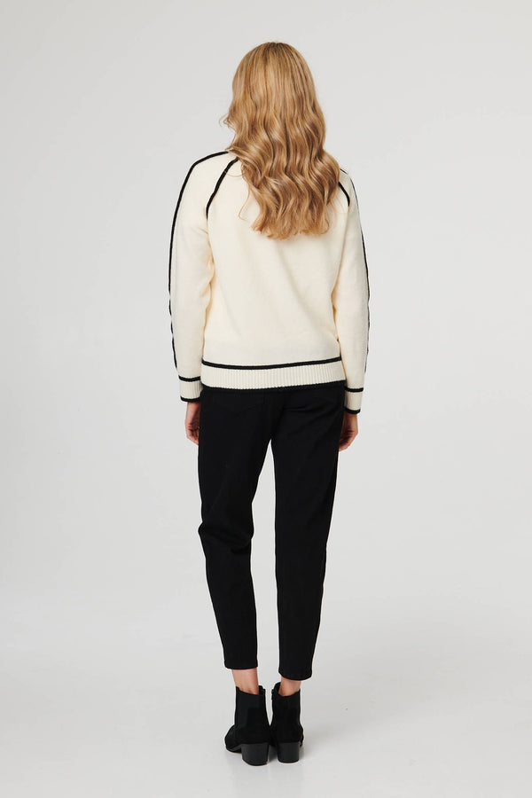 Cream | Contrast Trim Long Sleeve Jumper
