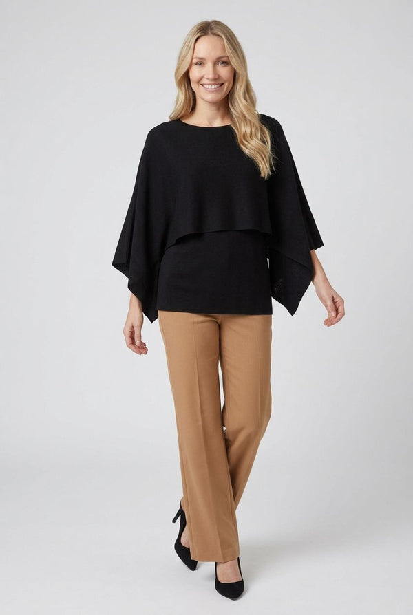 Black | Layered Batwing Relaxed Knit Top